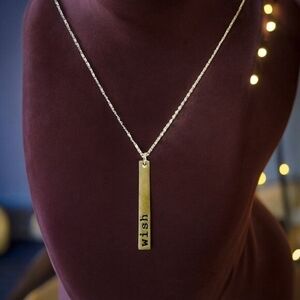 Women's Silver Tone WISH Pendant Necklace Adjustable Chain Costume Jewelry